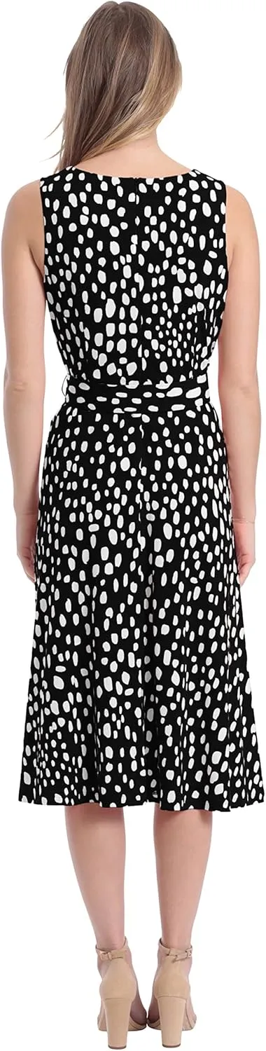 London Times Women's, Sleeveless Jersey Keyhole Belted Midi Dress