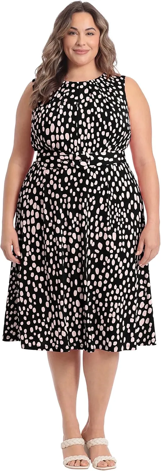 London Times Women's, Sleeveless Jersey Keyhole Belted Midi Dress