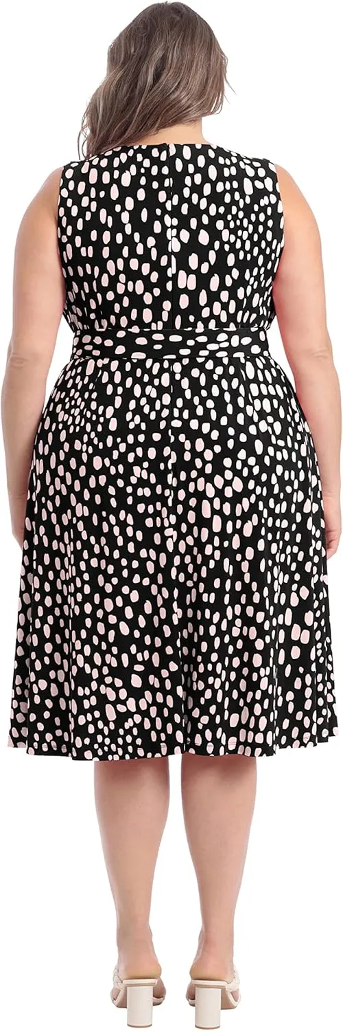 London Times Women's, Sleeveless Jersey Keyhole Belted Midi Dress