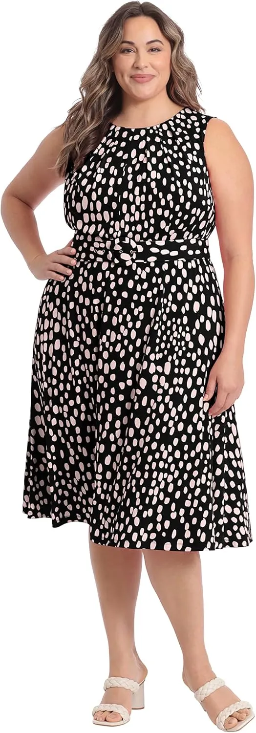 London Times Women's, Sleeveless Jersey Keyhole Belted Midi Dress