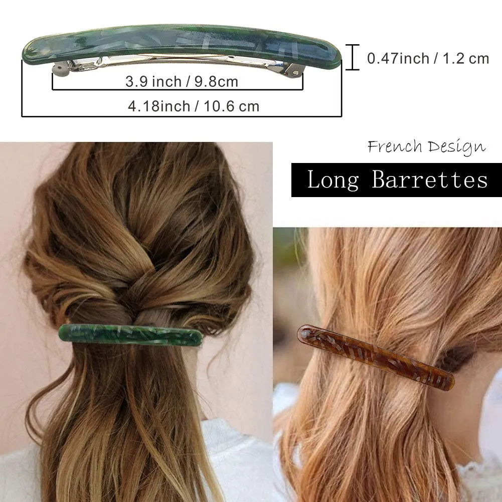 Long Hair Barrettes Stylish French Automatic Hair Clips Ponytail Holders Large Acrylic Resin Hairgrip Clasp Clamp for Women Thick Hair, Fashion Hair Accessories Green Brown Black 3 Pack