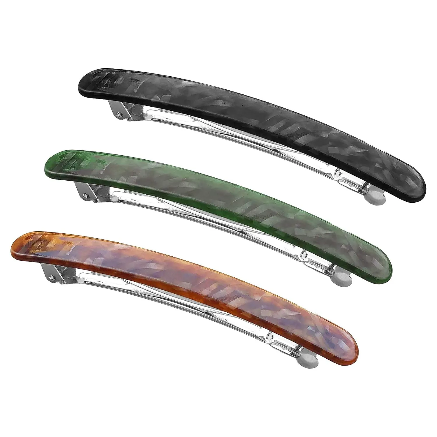 Long Hair Barrettes Stylish French Automatic Hair Clips Ponytail Holders Large Acrylic Resin Hairgrip Clasp Clamp for Women Thick Hair, Fashion Hair Accessories Green Brown Black 3 Pack