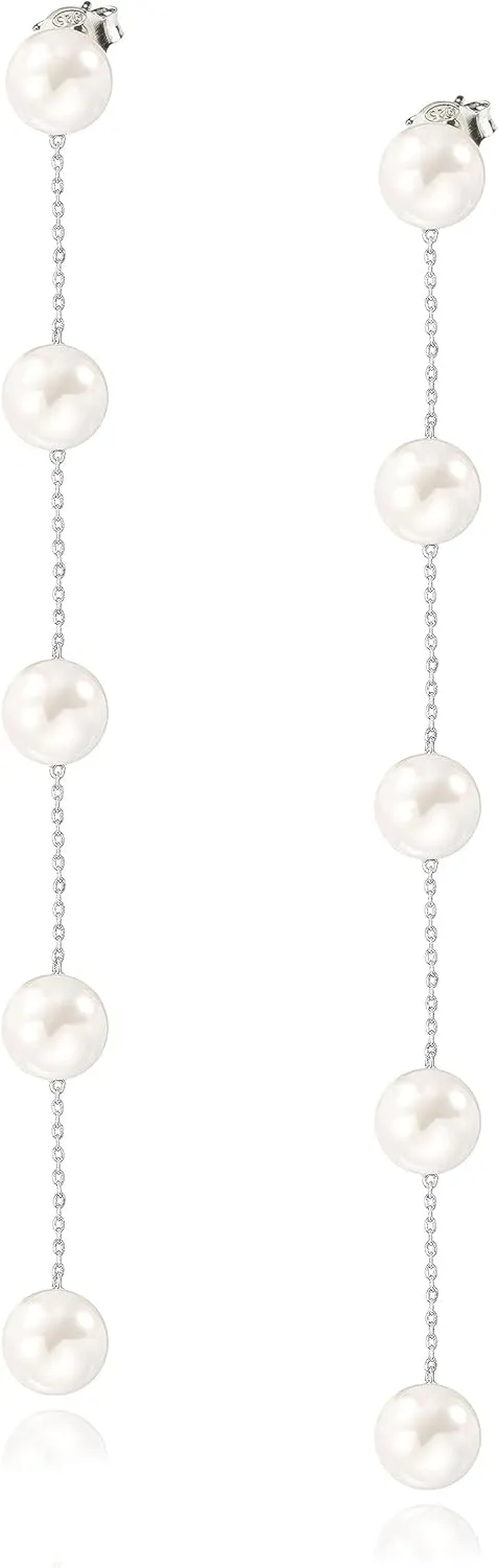 Long Pearl Earrings for Women 925 sterling silver Pearl Dangle Earrings Hypoallergenic Elegant Wedding Pearl Drop Earrings for Bridal Christmas Gift