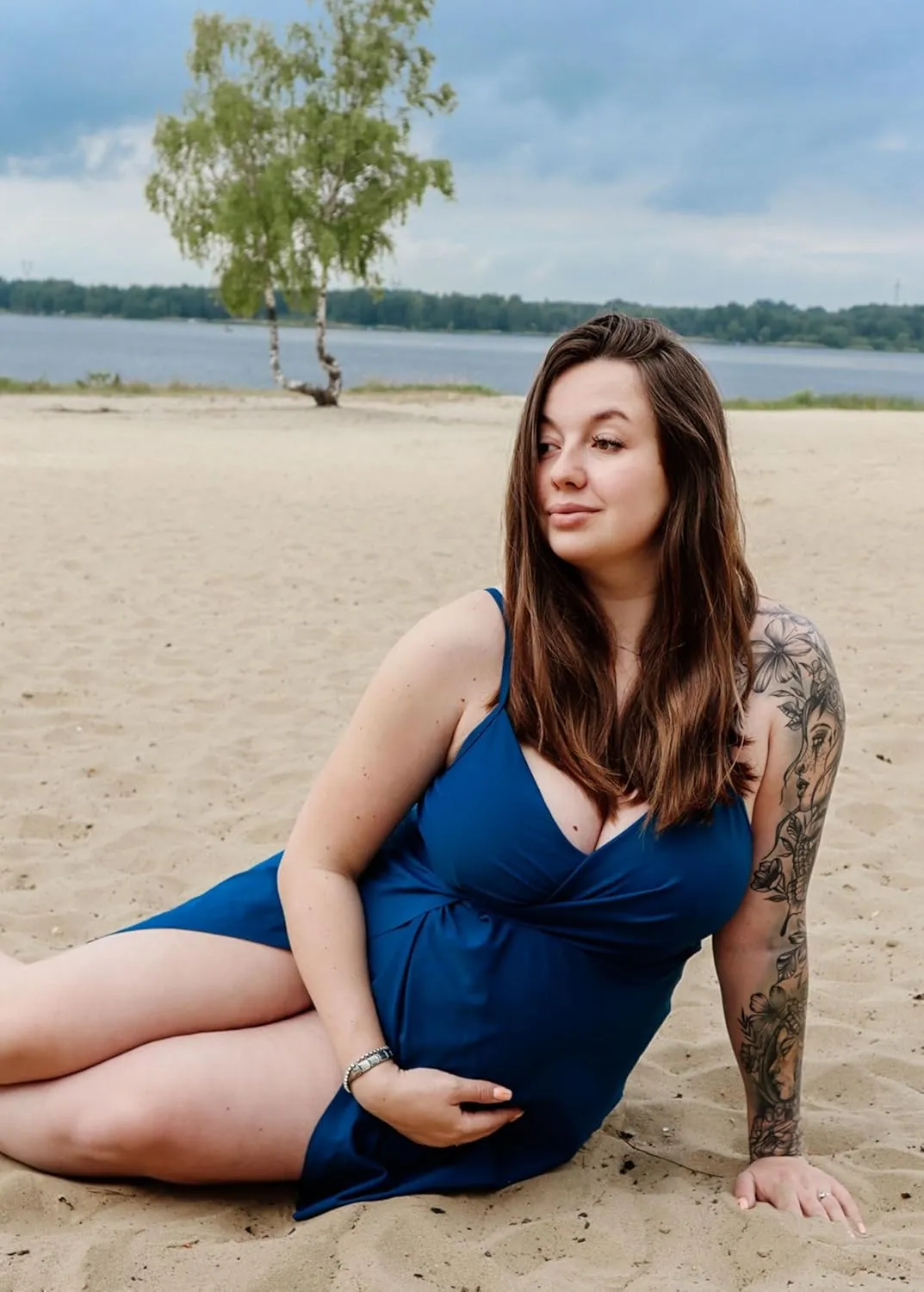 Maacie Maternity Swimsuit Swim Dress One Piece Knotted Crisscross Split Hem Bathing Suit