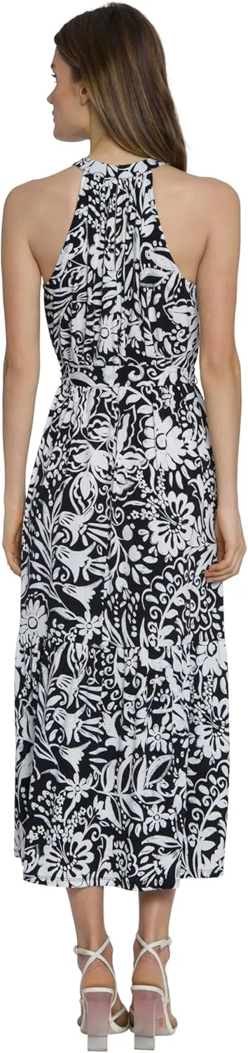 Maggy London Casual Sleeveless, Waist Tie, Maxi Unlined Halter Dresses for Women