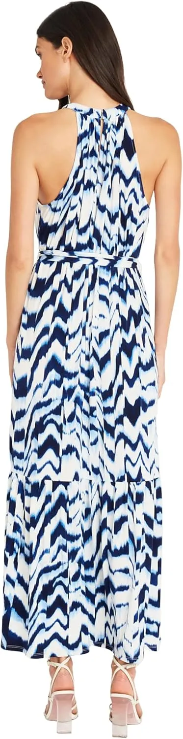 Maggy London Casual Sleeveless, Waist Tie, Maxi Unlined Halter Dresses for Women