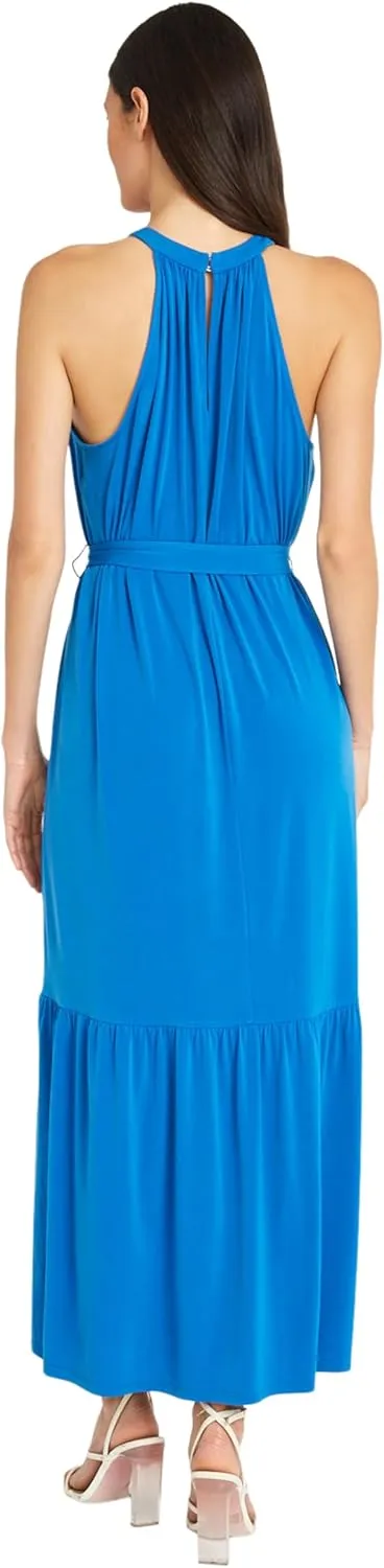 Maggy London Casual Sleeveless, Waist Tie, Maxi Unlined Halter Dresses for Women