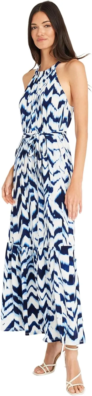 Maggy London Casual Sleeveless, Waist Tie, Maxi Unlined Halter Dresses for Women