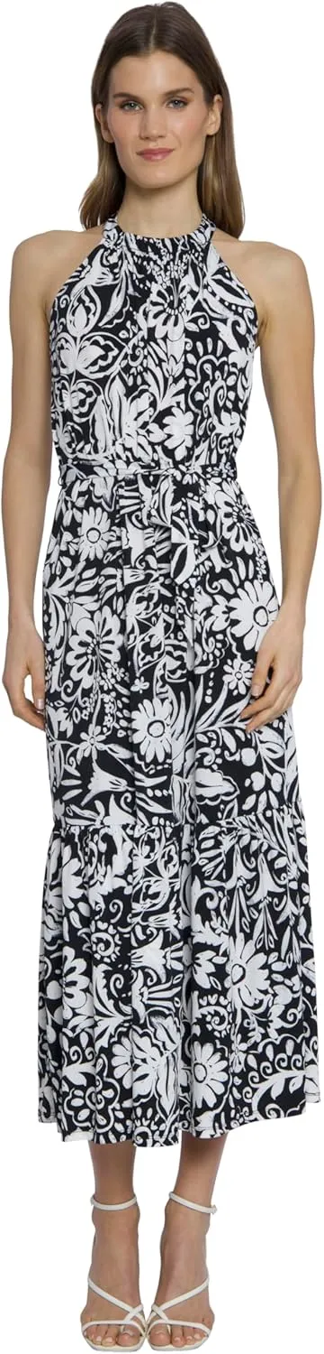 Maggy London Casual Sleeveless, Waist Tie, Maxi Unlined Halter Dresses for Women