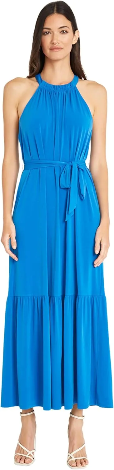 Maggy London Casual Sleeveless, Waist Tie, Maxi Unlined Halter Dresses for Women
