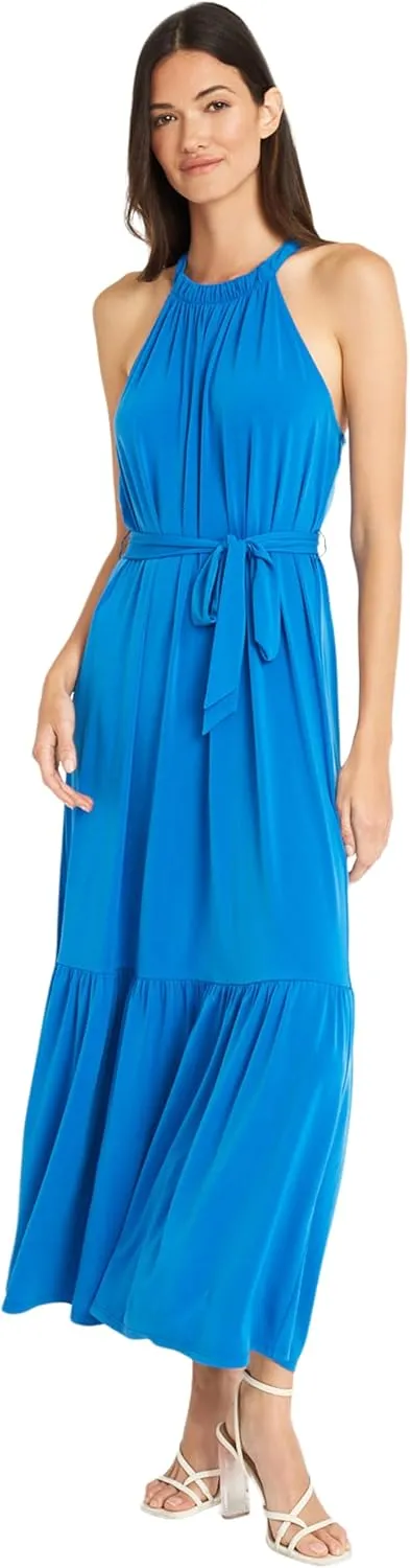 Maggy London Casual Sleeveless, Waist Tie, Maxi Unlined Halter Dresses for Women
