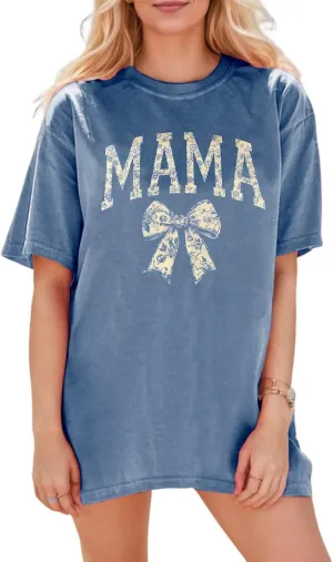 Mama Oversized Tshirts for Women Cute Mama Letter Print Shirts Mother's Day Graphic Tees Mom Casual Tshirt Loose Fit