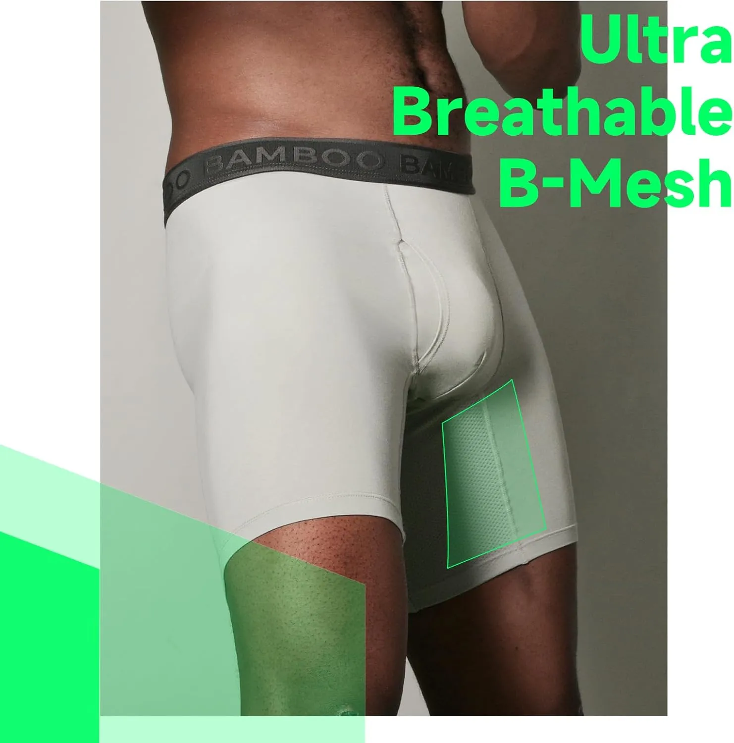 Mens Boxer Briefs Anti Chafe Breathable Moisture-Wicking Bamboo Trunks Underwear without Fly Pouch for Men 3 Pack