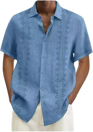 Men's Linen Shirts Short Sleeve Hawaiian Summer Button down T Shirts Vacation Beach Tops Casual Plus Size Tops