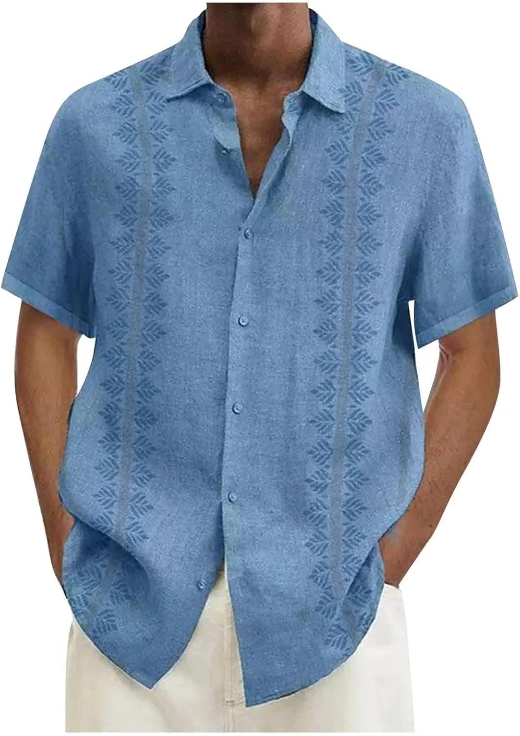 Men's Linen Shirts Short Sleeve Hawaiian Summer Button down T Shirts Vacation Beach Tops Casual Plus Size Tops
