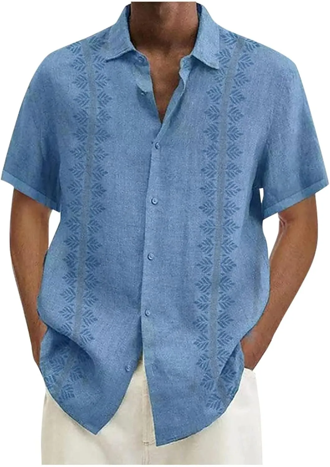 Men's Linen Shirts Short Sleeve Hawaiian Summer Button down T Shirts Vacation Beach Tops Casual Plus Size Tops
