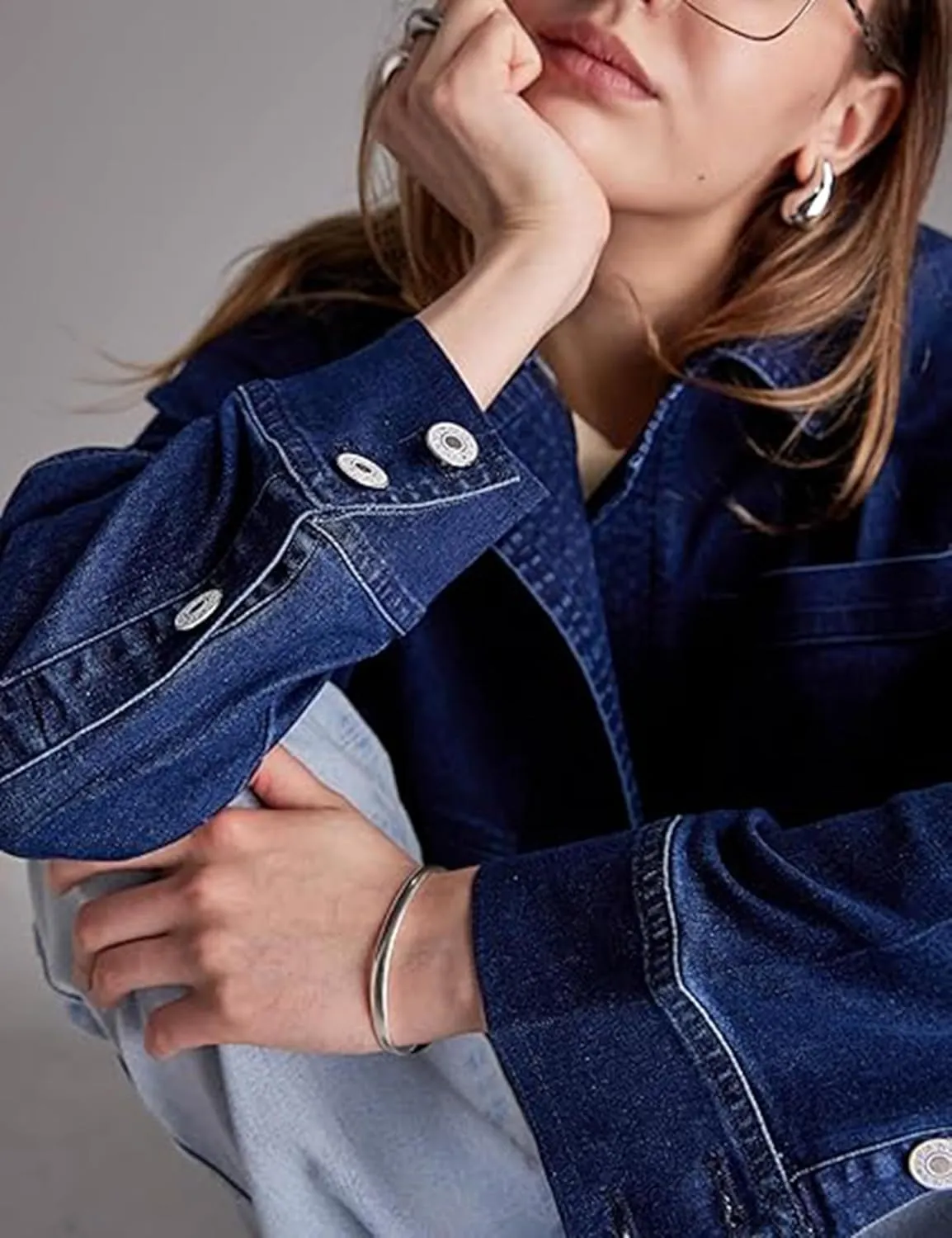 Mxiqqpltky Y2k Denim Pullover Tops Women Long Sleeve V-Neck Raw Hem Blouse Casual Loose Jean Shirts Jacket