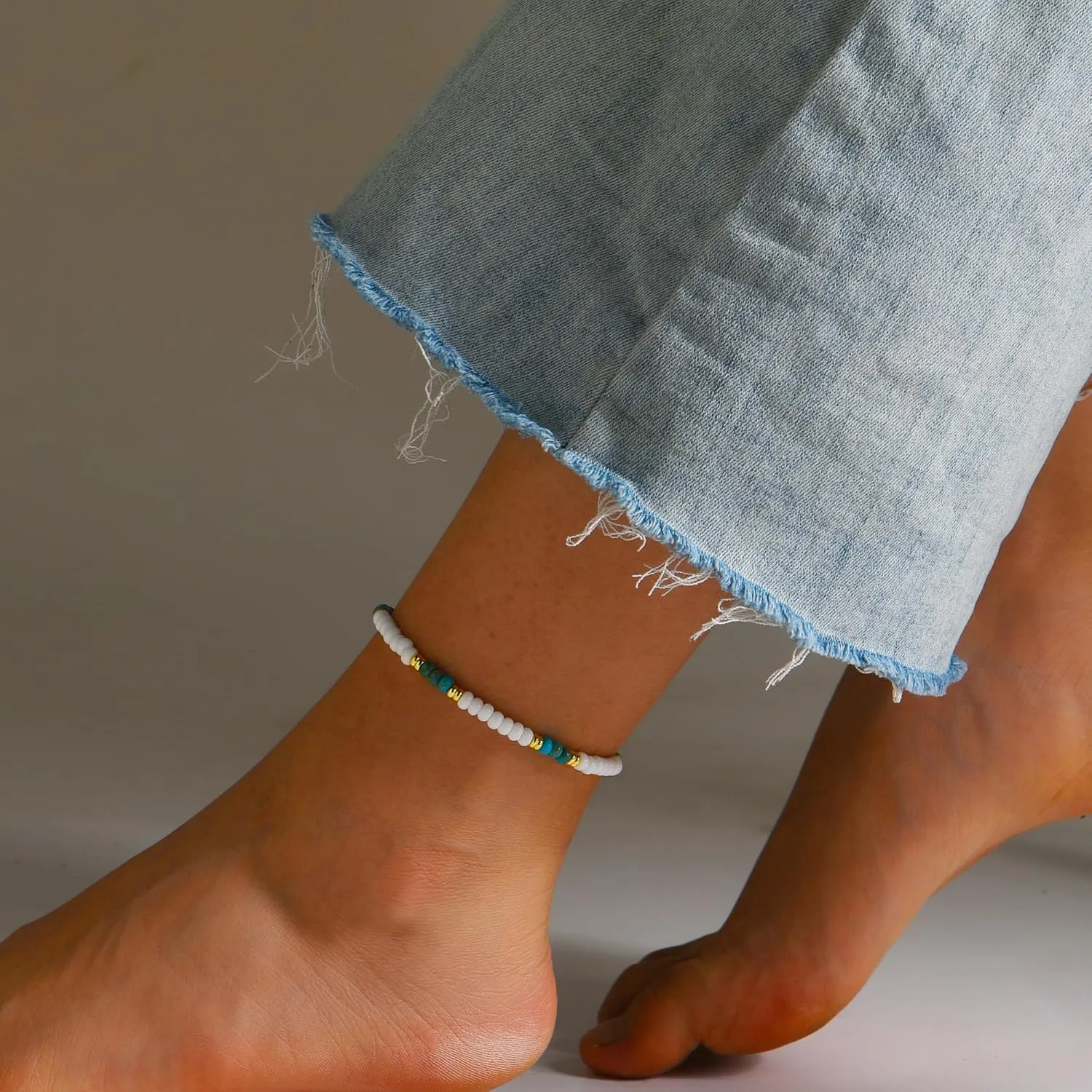 Natural Stone Beaded Anklets Bracelets for Women Handmade Beaded Anklet Bracelet Waterproof Boho Beads Ankle Bracelet Adjustable Summer Jewelry