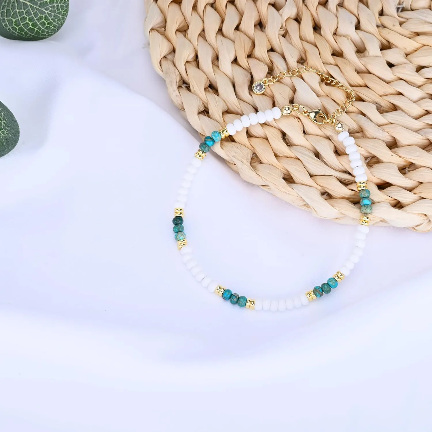 Natural Stone Beaded Anklets Bracelets for Women Handmade Beaded Anklet Bracelet Waterproof Boho Beads Ankle Bracelet Adjustable Summer Jewelry