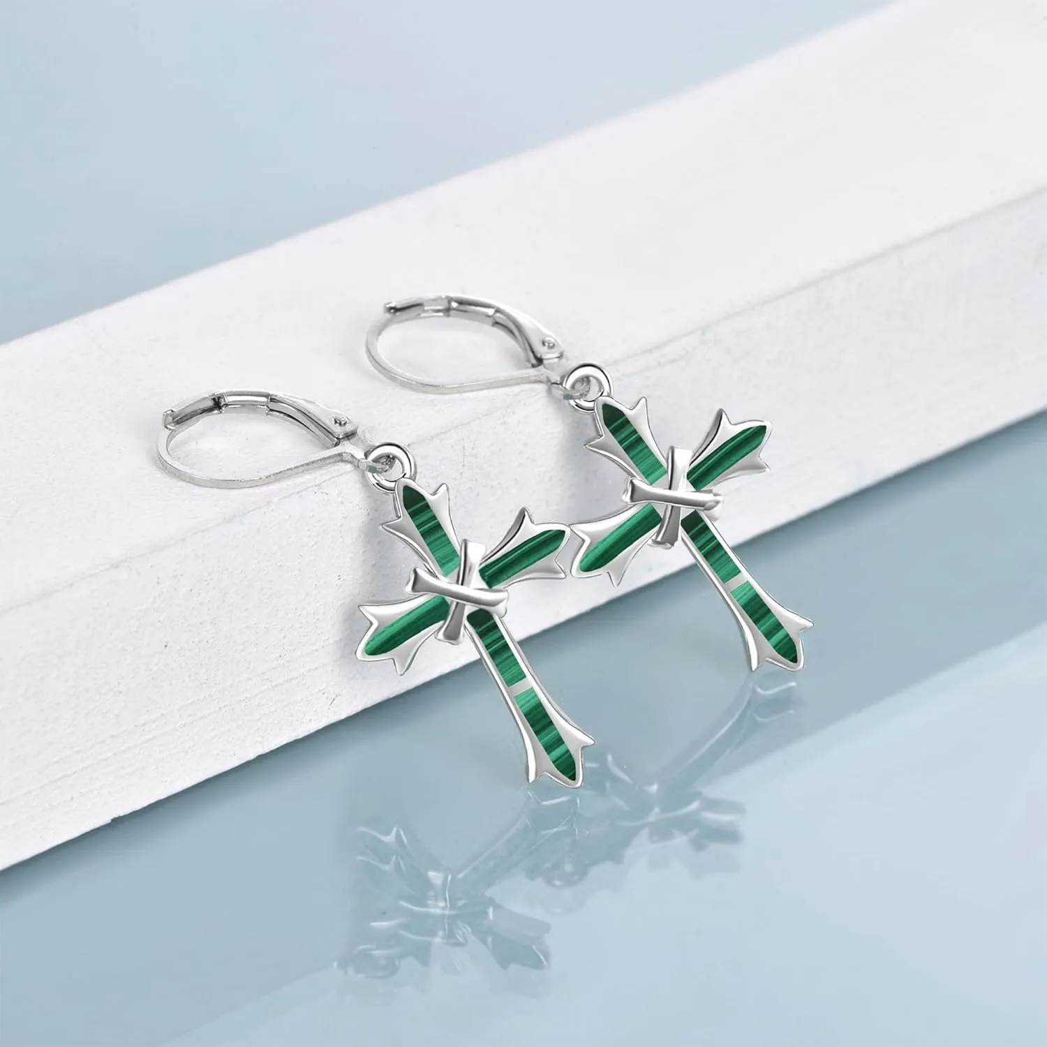 ONEFINITY Opal Cross Abalone Shell Earrings Sterling Silver Cross Dangle Drop Earring Cross Leverback Earrings for Women