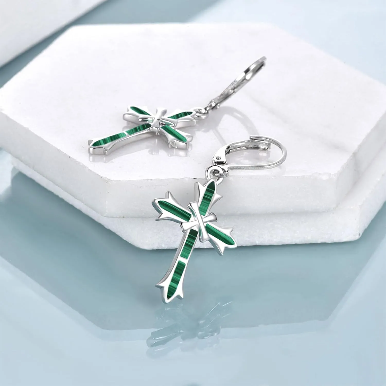 ONEFINITY Opal Cross Abalone Shell Earrings Sterling Silver Cross Dangle Drop Earring Cross Leverback Earrings for Women