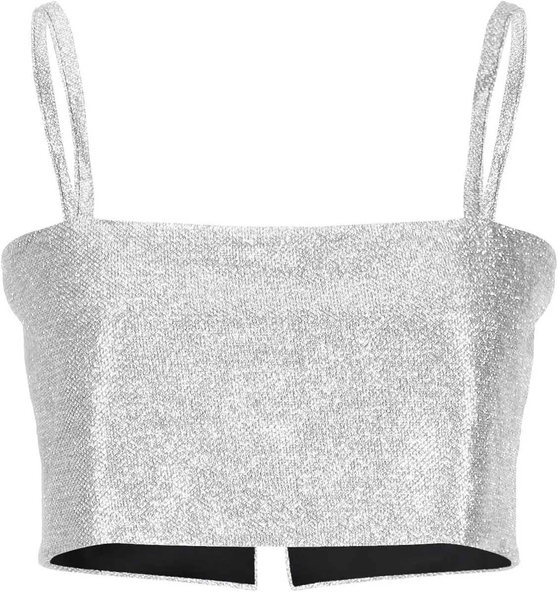 Oplxuo Women's Sleeveless Sparkle Sequin Cami Crop Top Spaghetti Strap Club Party Tops Button Up Back Sexy Camisole