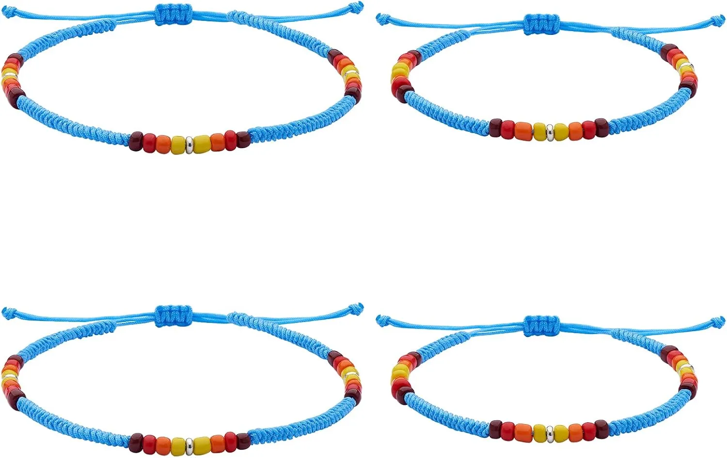 Ornaland 4Pcs Glass Seed Bead Braided Bracelets Anklets Set Adjustable Handmade Beaded Bracelet Friendship Jewelry with Brass Bead for Women Gift, Blue