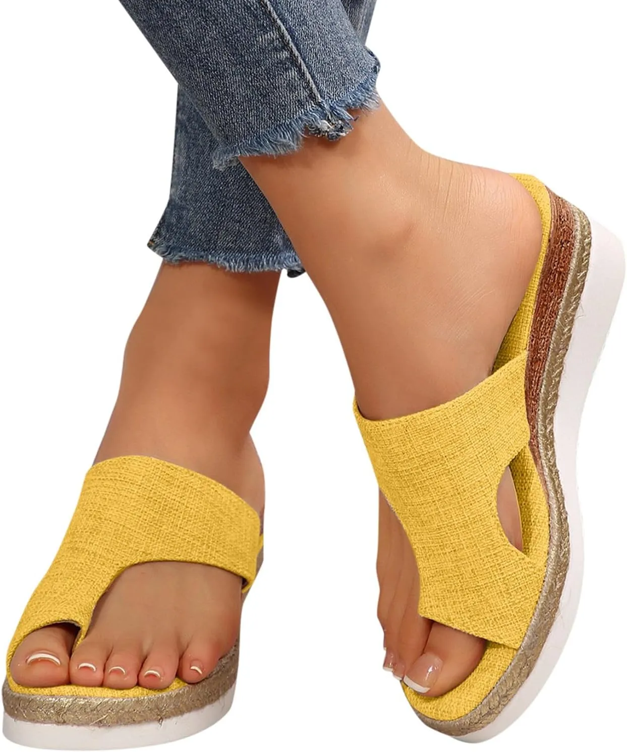 Orthopedic Platform Wedge Sandals for Women Summer Dressy 2025 Comfortable Open Toe Slip on Slides Beach Low Wedge Shoes