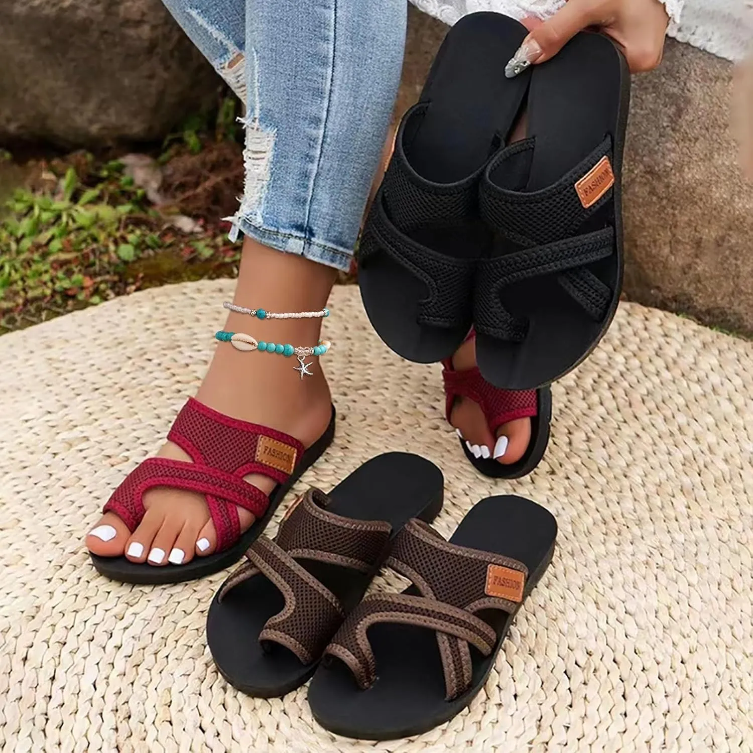 Orthopedic Sandals for Women Breathable Mesh Slide Flip Flops Arch Support Sandals Comfortable Beach Sandals