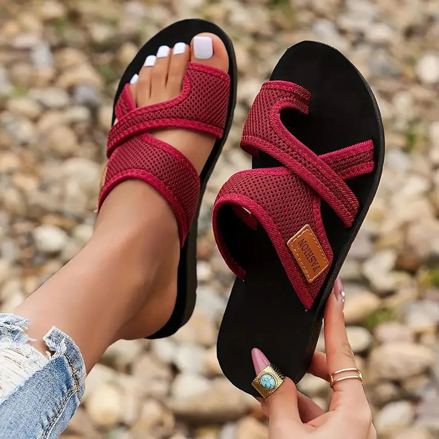 Orthopedic Sandals for Women Breathable Mesh Slide Flip Flops Arch Support Sandals Comfortable Beach Sandals
