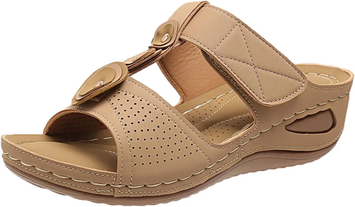 Orthopedic Sandals for Women Wide Width Womens Comfortable Open Toe Slip On Wedge Sandals Platform Dressy Summer Casual Low Heels Slippers Breathable Lightweight Beach Trendy Sandal Going Out Shoes