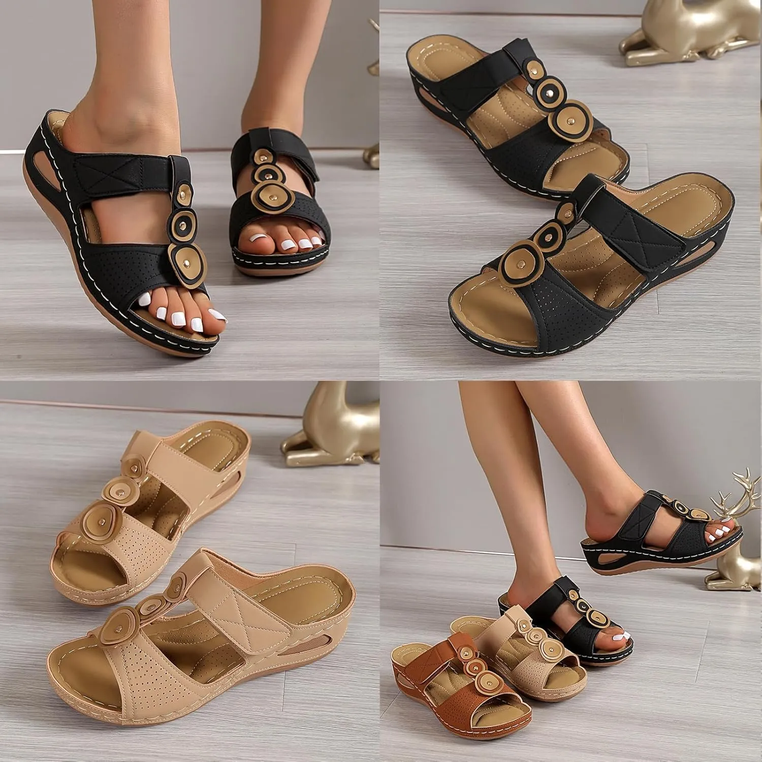 Orthopedic Sandals for Women Wide Width Womens Comfortable Open Toe Slip On Wedge Sandals Platform Dressy Summer Casual Low Heels Slippers Breathable Lightweight Beach Trendy Sandal Going Out Shoes