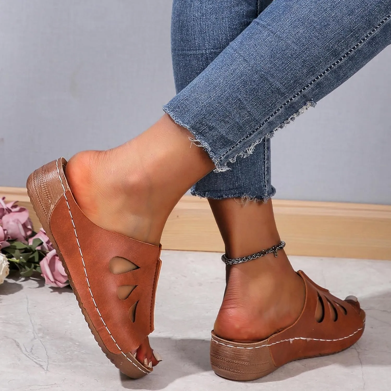 Orthopedic Wedge Sandals for Women Dressy Summer Comfortable Walking Wide Width Arch Support Platform Flip Flop Dressy Casual Bunion Breathable Slippers Beach Fishmouth Wedges Sandal