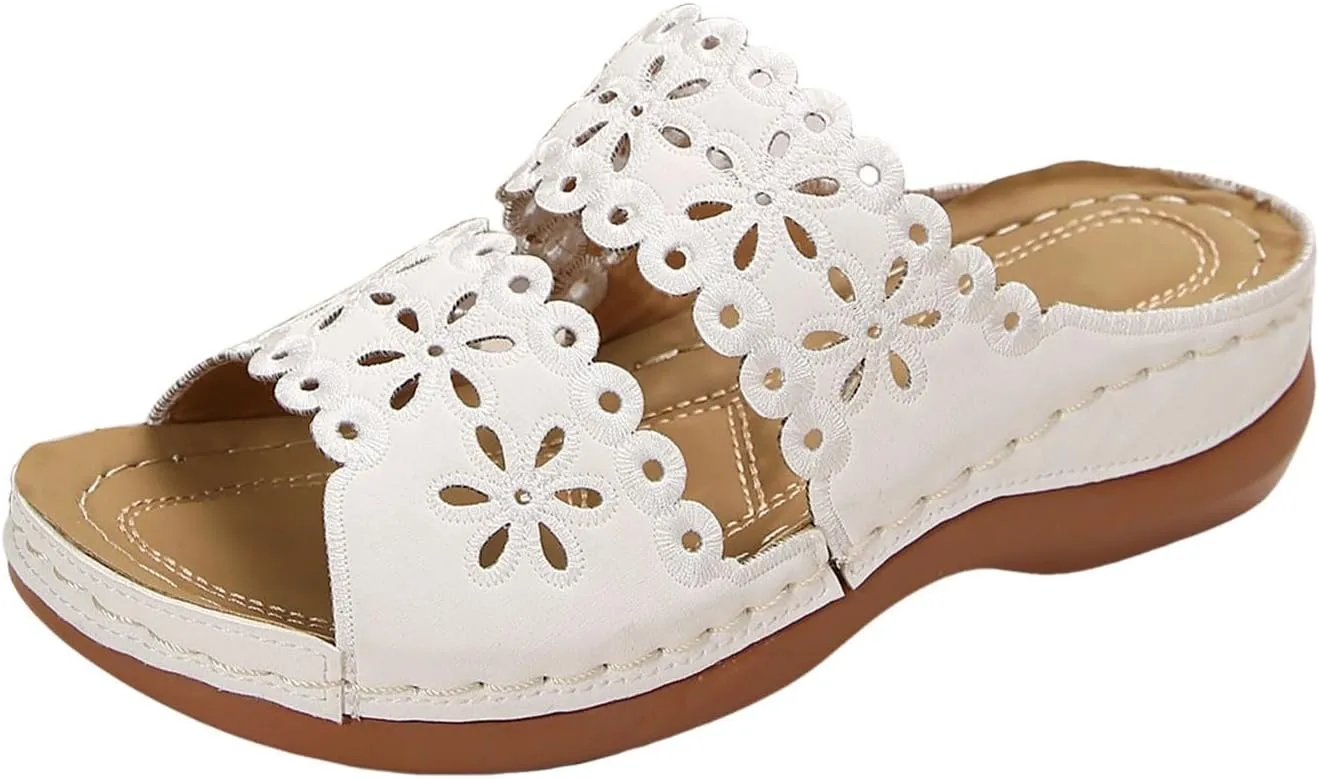 Orthotic Sandals for Women Arch Support Summer Sandal Open Toe Slip On Wedge Slides Comfortable Walking Platform Shoes