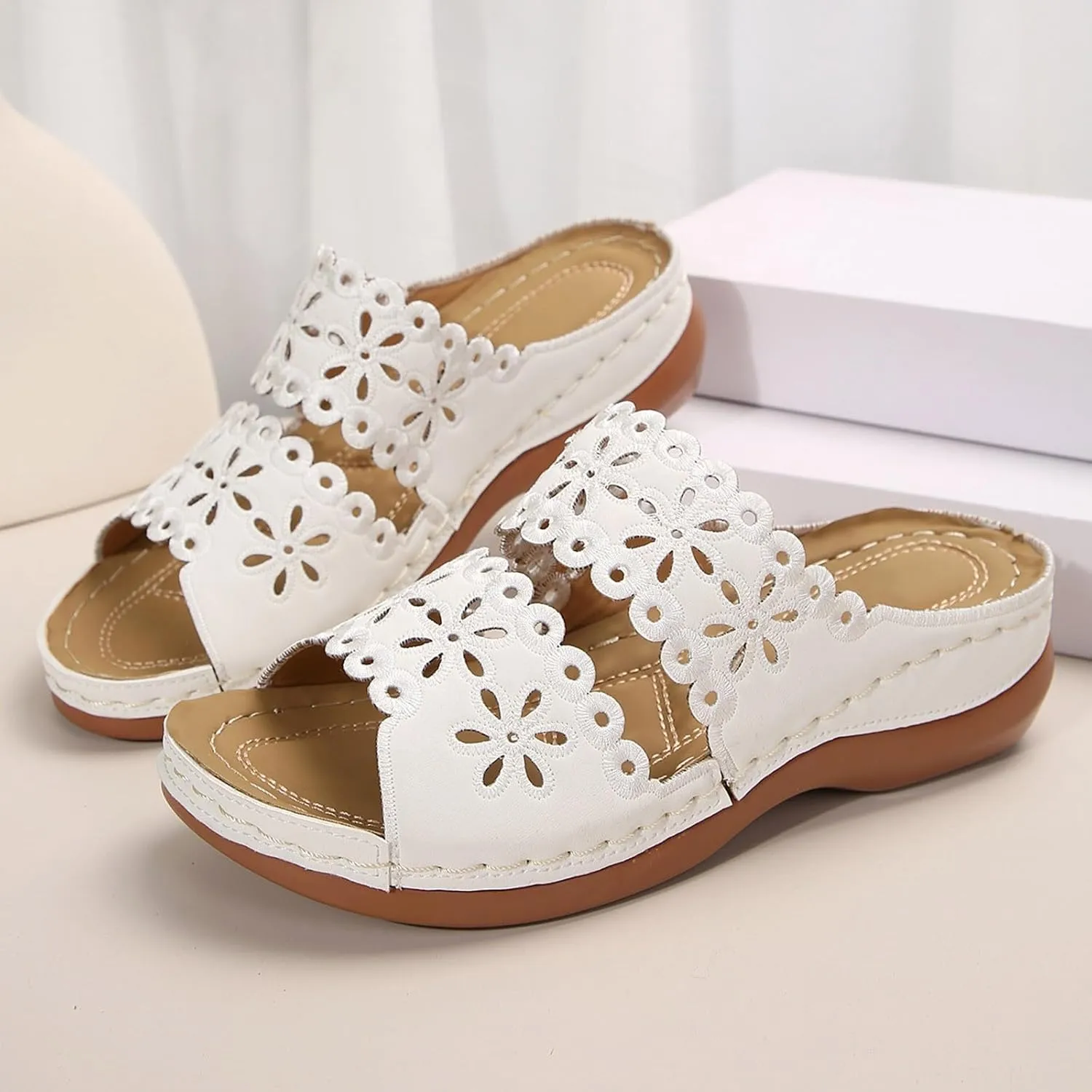 Orthotic Sandals for Women Arch Support Summer Sandal Open Toe Slip On Wedge Slides Comfortable Walking Platform Shoes
