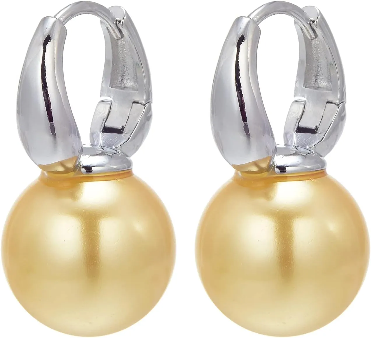 Pearl Drop Earrings, 14mm Elegant Big Pearl Earrings for Women, 14K Gold Plated Hoop Clasp, Pearl Dangle Earrings for Gift