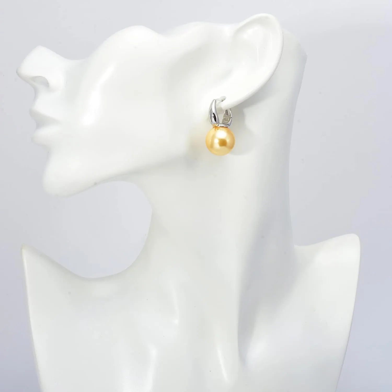 Pearl Drop Earrings, 14mm Elegant Big Pearl Earrings for Women, 14K Gold Plated Hoop Clasp, Pearl Dangle Earrings for Gift