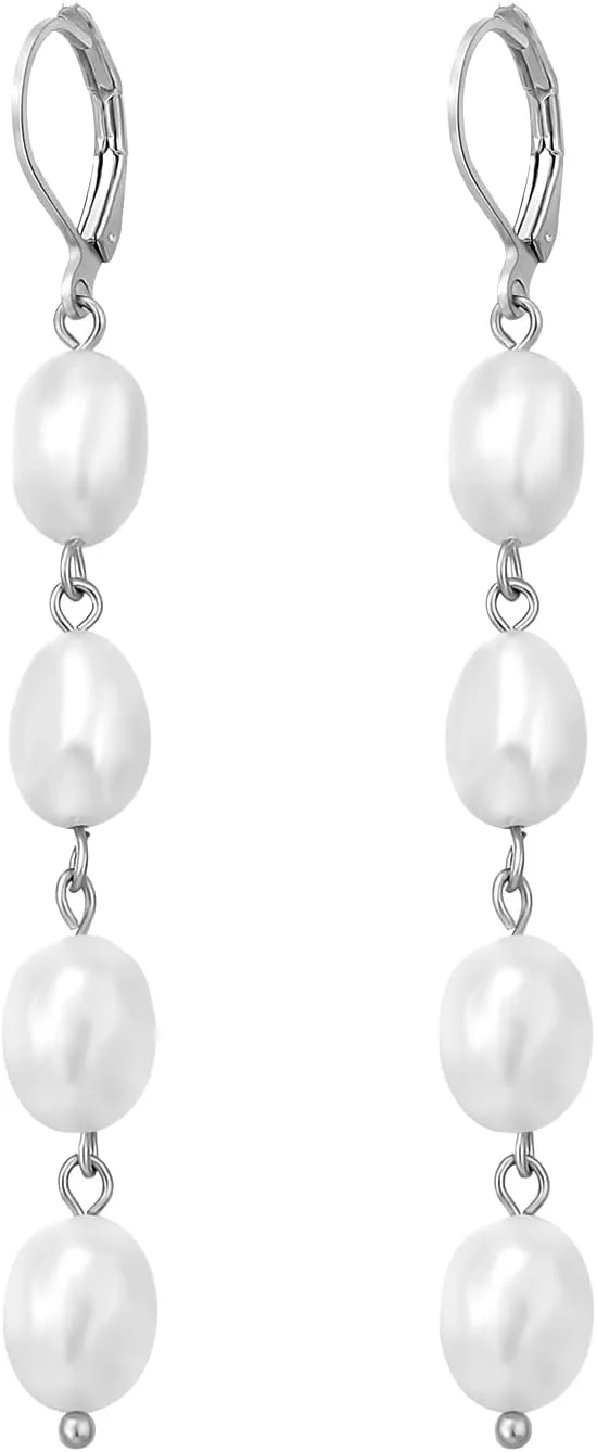 Pearl Earrings 14k Gold Plated Long Pearl Earrings Dangle Drop for Brides