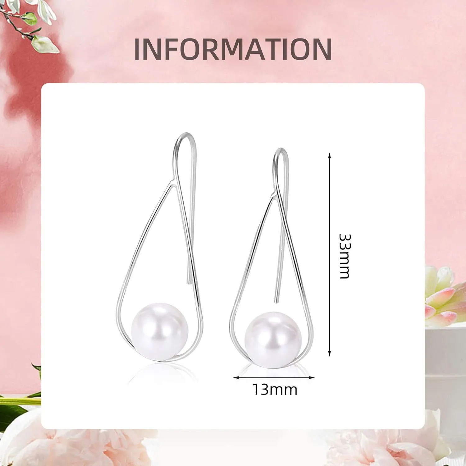Pearl Earrings 925 Sterling Silver Drop Dangle Pearl Earrings Handmade Pearl Jewelry for Women Teen Girls Birthday Anniversary (white)