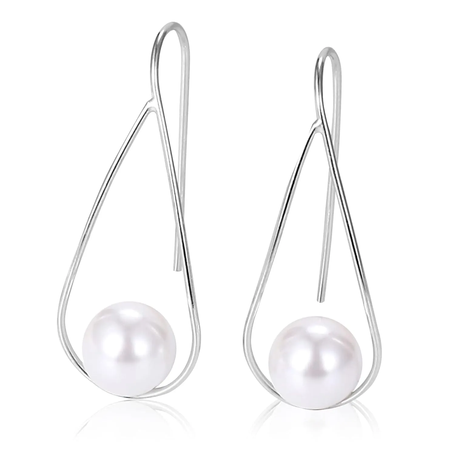 Pearl Earrings 925 Sterling Silver Drop Dangle Pearl Earrings Handmade Pearl Jewelry for Women Teen Girls Birthday Anniversary (white)