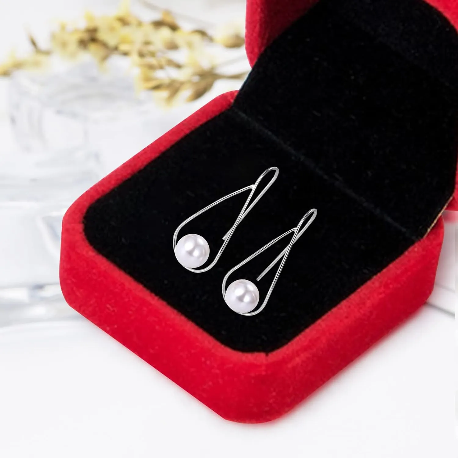 Pearl Earrings 925 Sterling Silver Drop Dangle Pearl Earrings Handmade Pearl Jewelry for Women Teen Girls Birthday Anniversary (white)