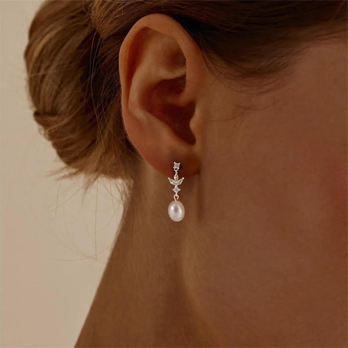 Pearl Earrings for Women - Dainty Gold Dangle Drop Earrings, 14k Gold Plated Cute Bow Design, Hypoallergenic Pearl Studs, Wedding Jewelry Gifts
