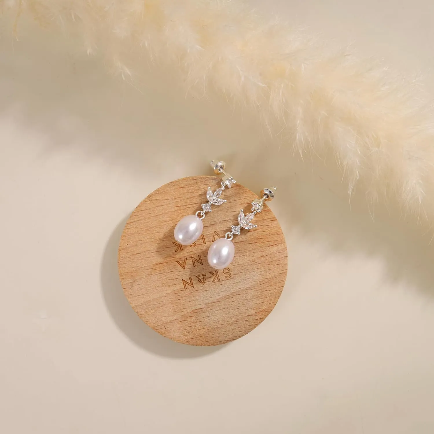 Pearl Earrings for Women - Dainty Gold Dangle Drop Earrings, 14k Gold Plated Cute Bow Design, Hypoallergenic Pearl Studs, Wedding Jewelry Gifts