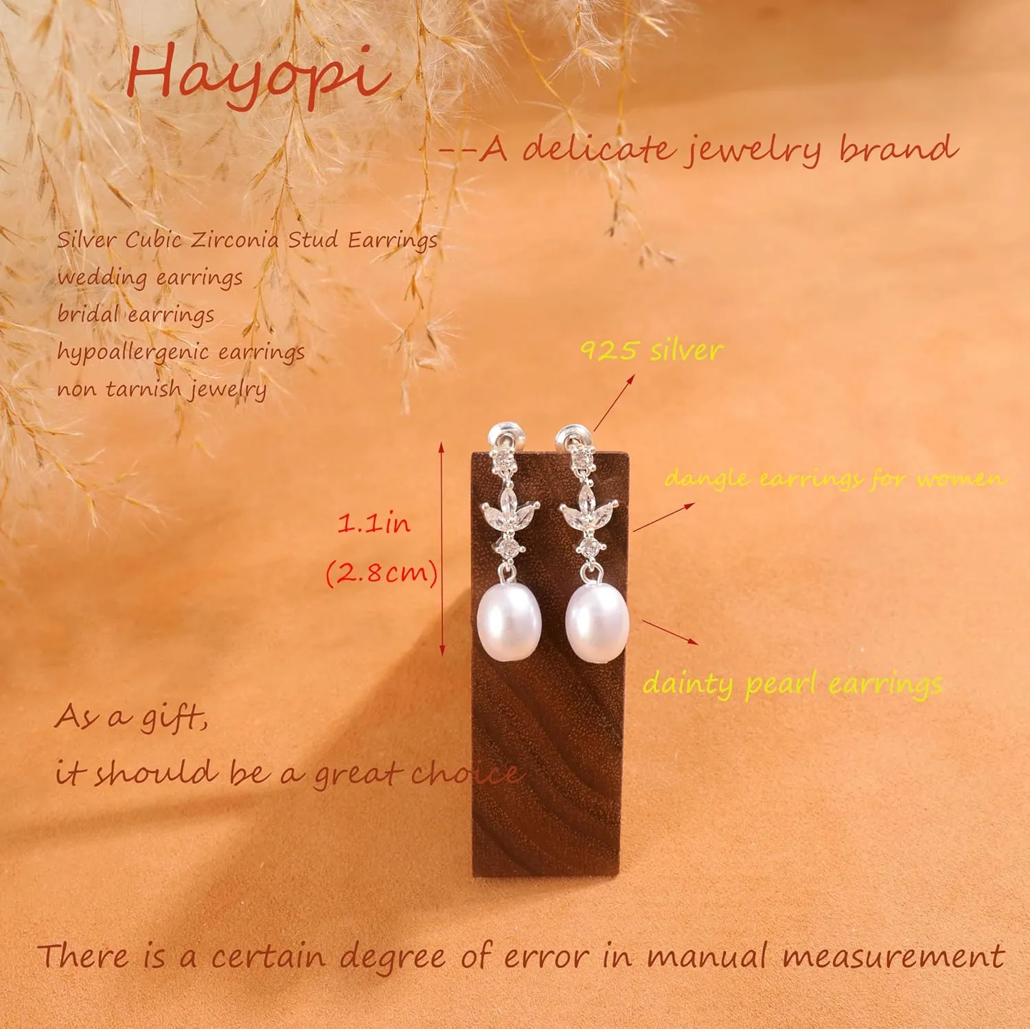 Pearl Earrings for Women - Dainty Gold Dangle Drop Earrings, 14k Gold Plated Cute Bow Design, Hypoallergenic Pearl Studs, Wedding Jewelry Gifts