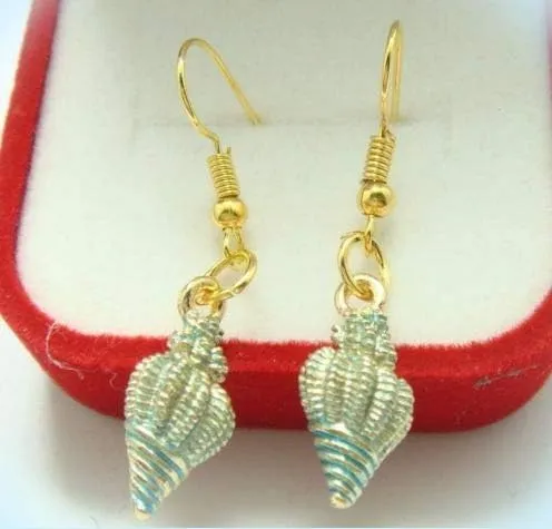Pretty New Gold Plated Blue Enamel Conch Shell Drop Dangle Earrings For Women Lady