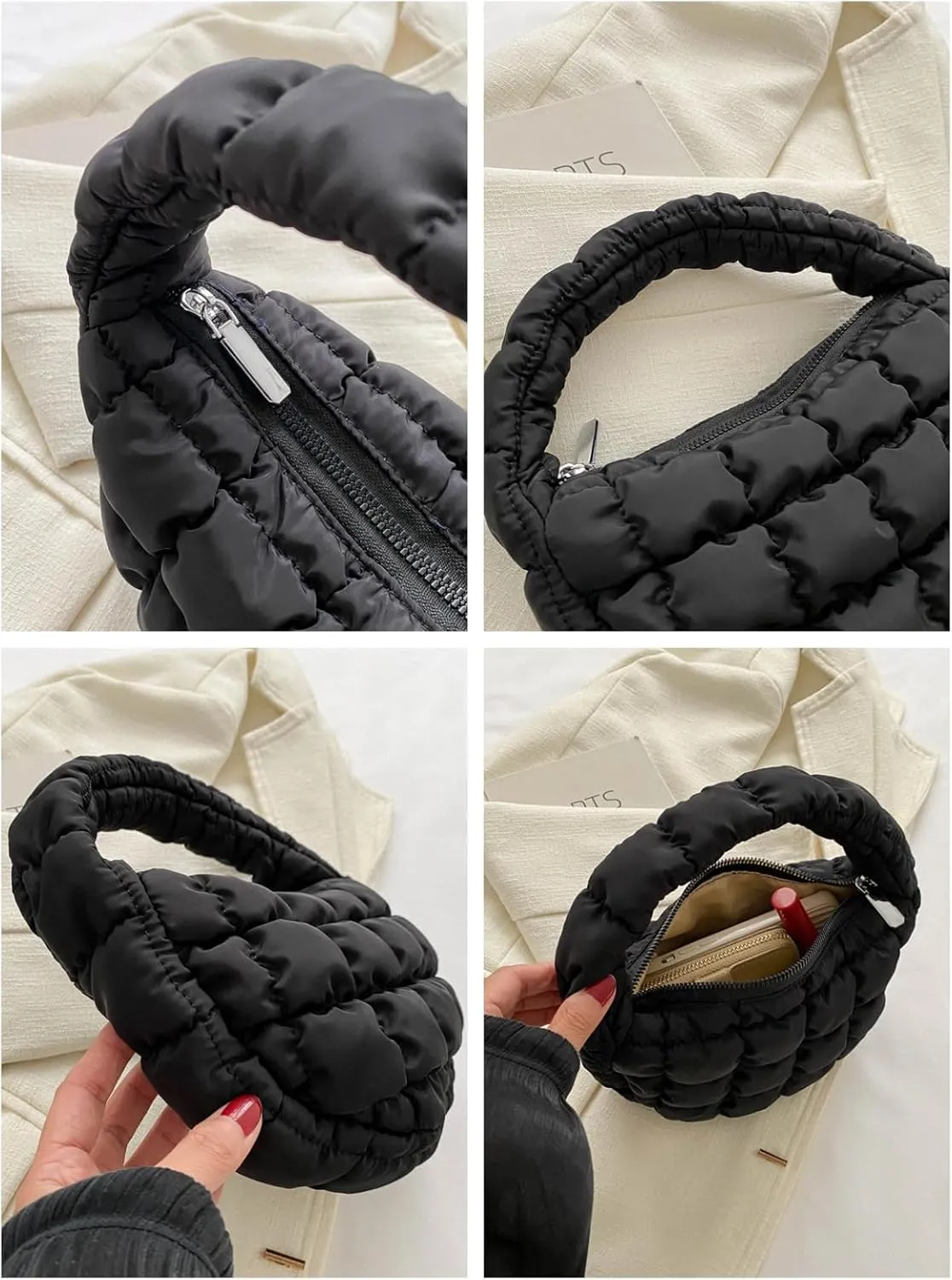 Puffer Bag Women Mini Quilted Cute Bubble Handbag Crescent Wrist Satchel Y2k Purse