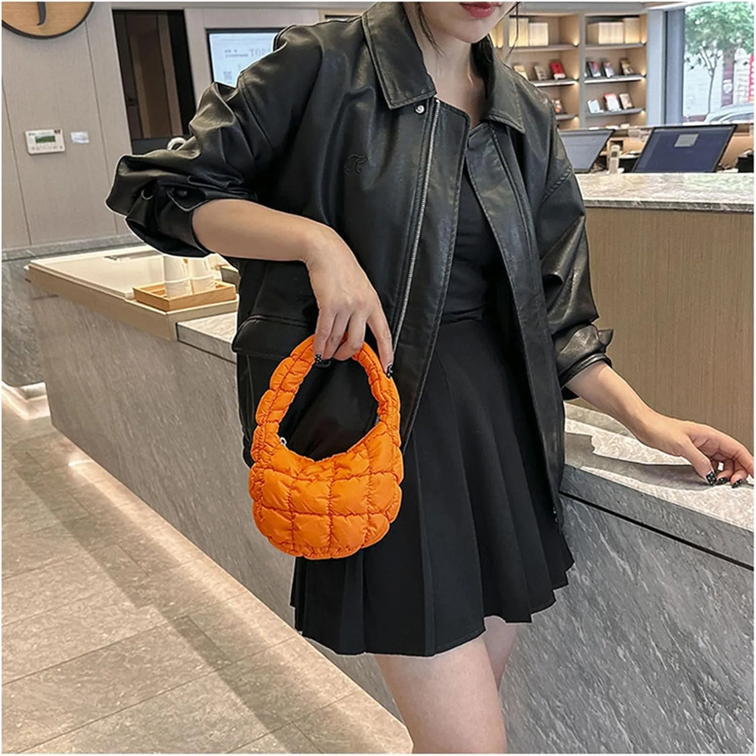 Puffer Bag Women Mini Quilted Cute Bubble Handbag Crescent Wrist Satchel Y2k Purse