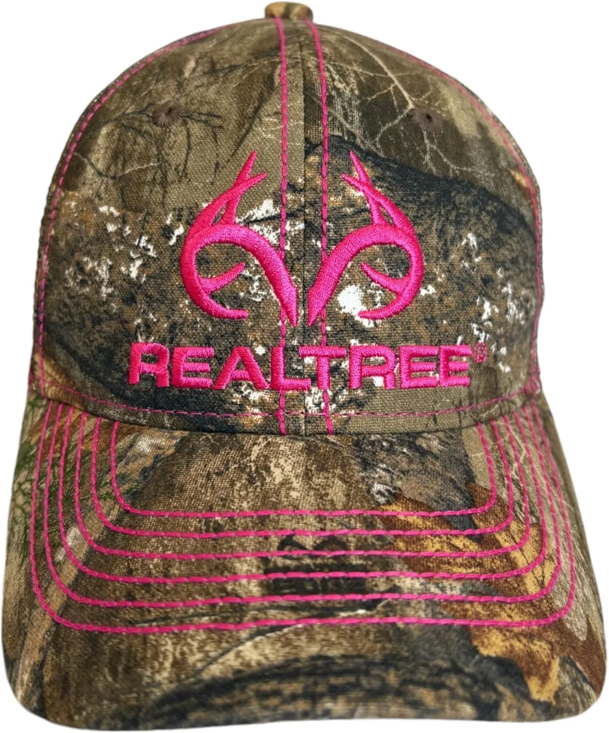 Realtree Pink Logo Camo Mesh Cap Hat, RT Edge Partially Structured, Low Crown, Sweatband Ball Cap Hat