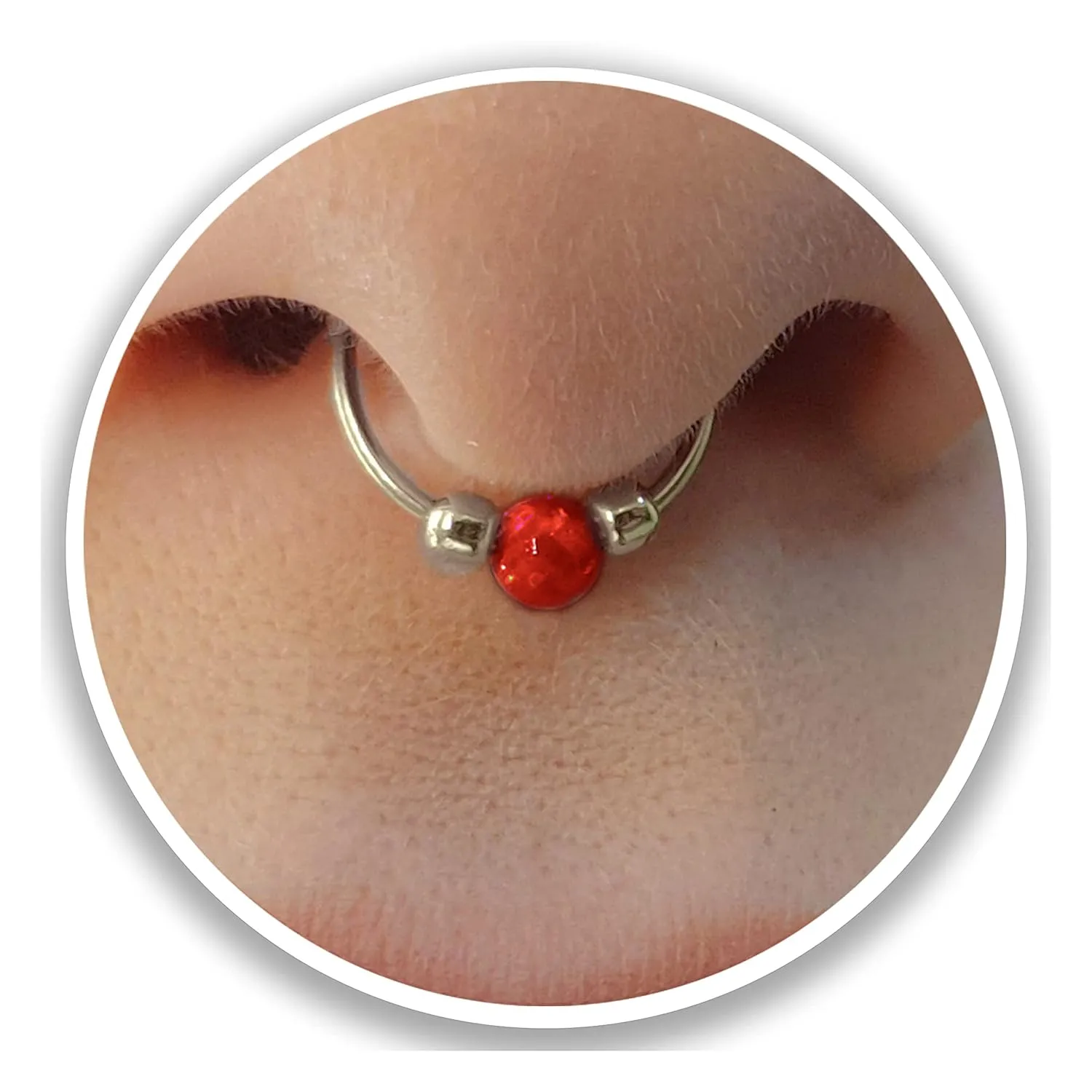 Red Opal clip on Septum Ring - Sterling Silver fake Septum Hoop Piercing - faux Septum Nose Piercing