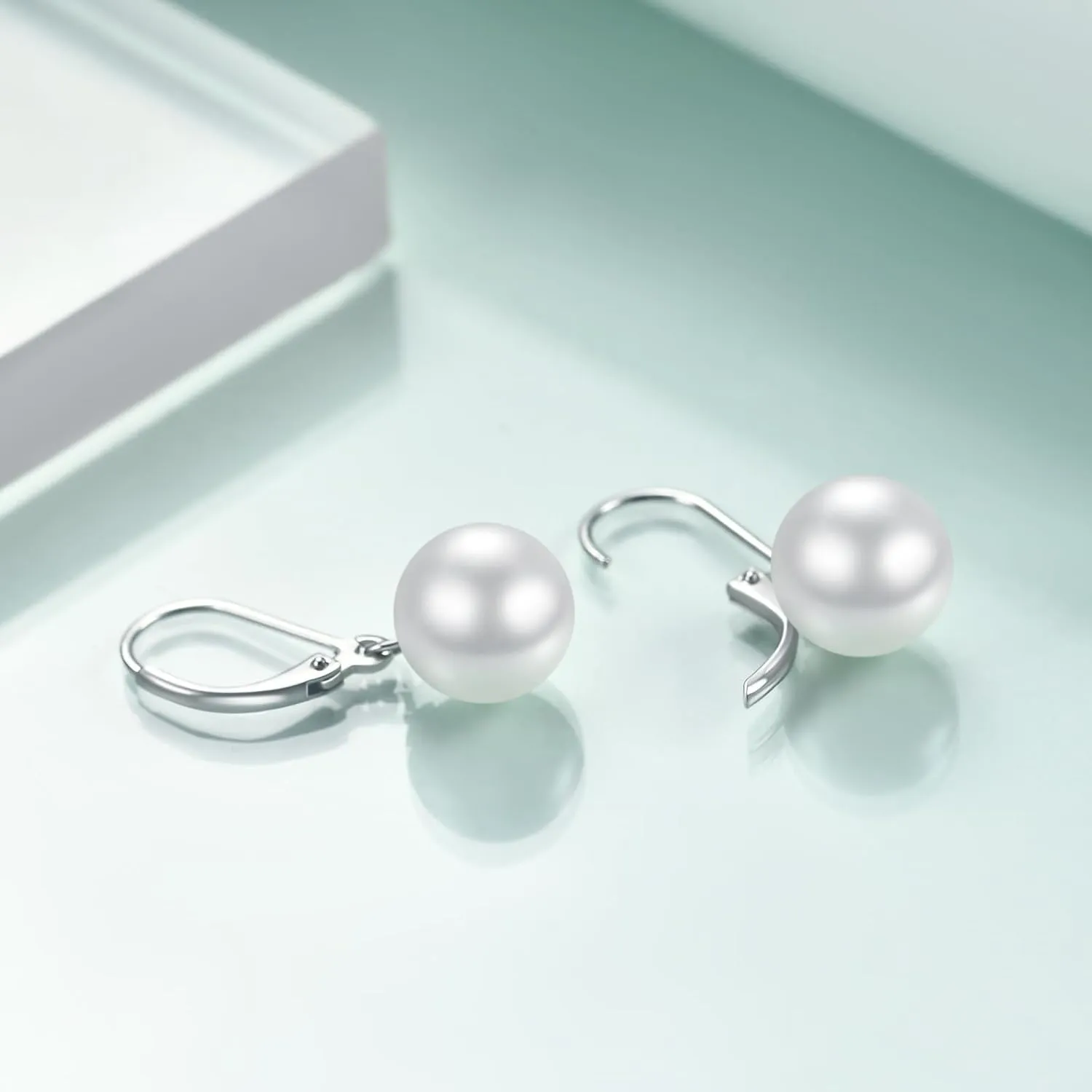 Rnivida 925 Sterling Silver Hypoallergenic Pearl Leverback Earrings,Single White Round Pearl Drop Jewelry Gift for Women